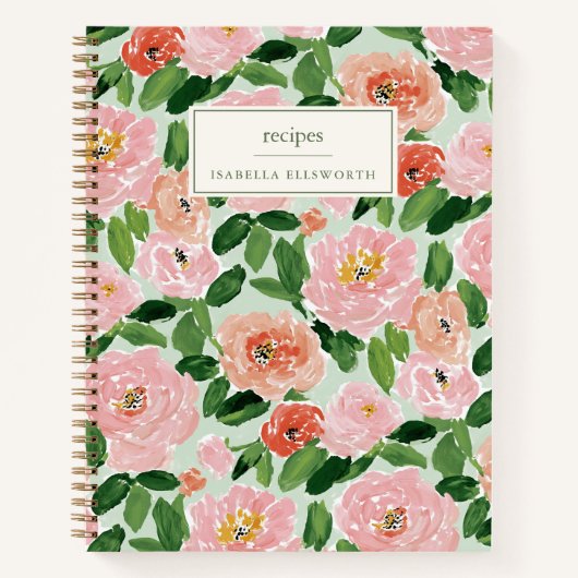 Pink Peony Greenery Personalized Name Recipe Notitieboek (Voorkant)