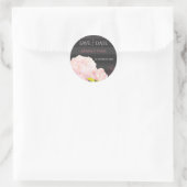 Pink Peony Grey Stripes Wedding Save the Date Ronde Sticker (Tas)