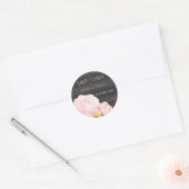 Pink Peony Grey Stripes Wedding Save the Date Ronde Sticker (Envelop)
