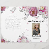 Pink Peony Hydrangea Hummingbird Funeral Programme Flyer (Voorkant)