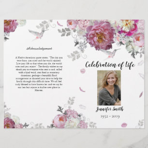 Pink Peony Hydrangea Hummingbird Funeral Programme Flyer
