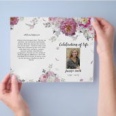 Pink Peony Hydrangea Hummingbird Funeral Programme Flyer (Hand)