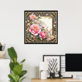  Pink Peony in een fancy Chinoiserie lijst Poster (Thuiskantoor)