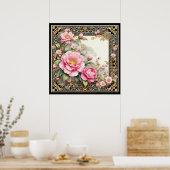  Pink Peony in een fancy Chinoiserie lijst Poster (Keuken)