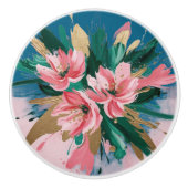Pink Peony-Inspired Florals with Metallic Gold Tou Keramische Knop (Voorkant)