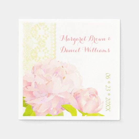 Pink Peony Ivory Faux Lace Wedding Servetten (Voorkant)