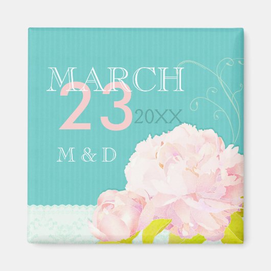 Pink Peony Lagoon Wedding Save the Date Magneet (Voorkant)