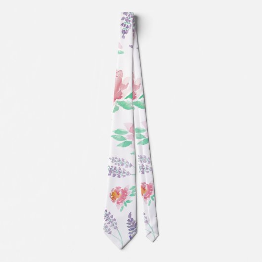 Pink Peony Lavender Floral Waterverf Pattern Stropdas (Voorkant)