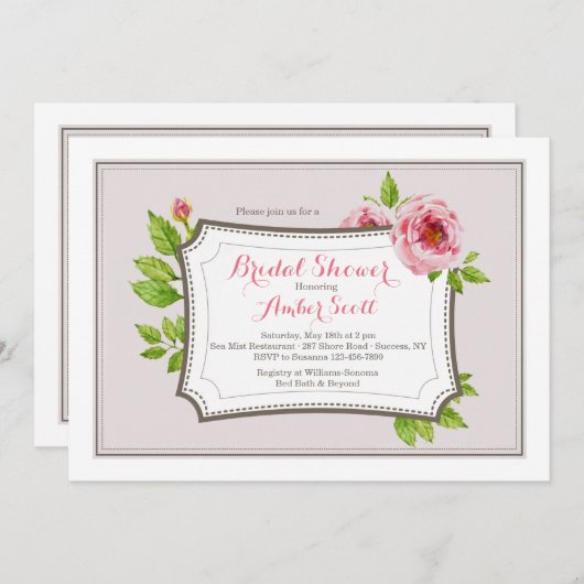 Pink Peony Lijst 2 uitnodiging (Voorkant / Achterkant)