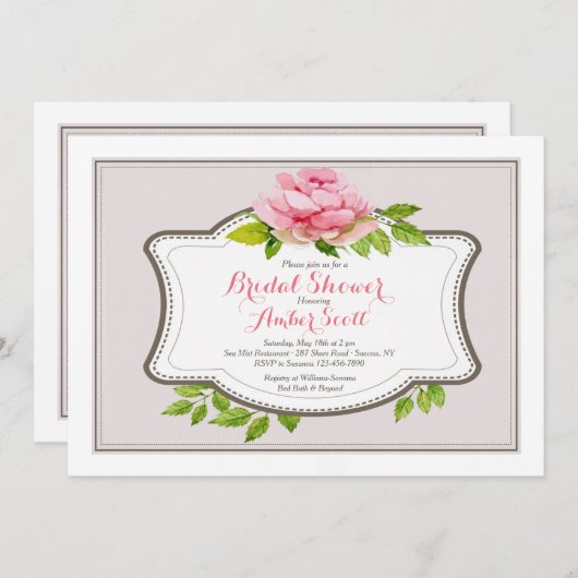 Pink Peony Lijst 3 Uitnodiging (Voorkant / Achterkant)