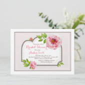 Pink Peony Lijst 4 Uitnodiging (Staand voorkant)