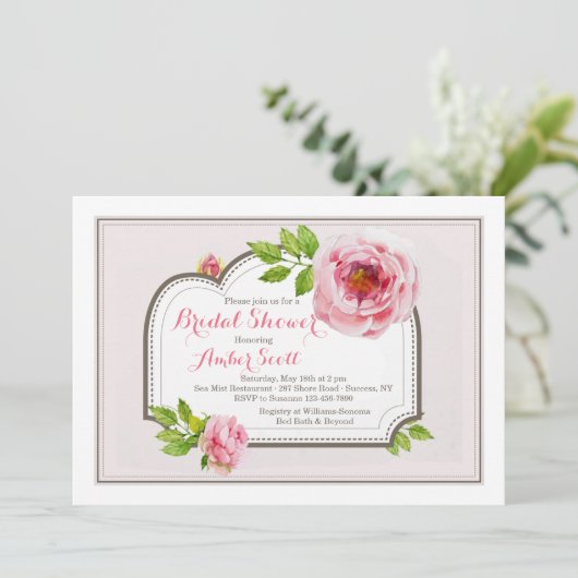 Pink Peony Lijst 4 Uitnodiging (Staand voorkant)