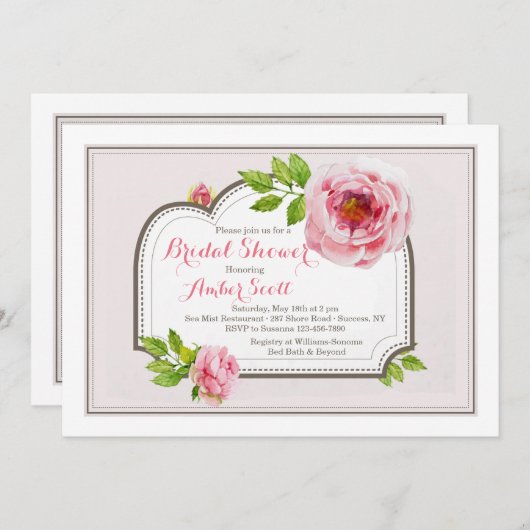 Pink Peony Lijst 4 Uitnodiging (Voorkant / Achterkant)