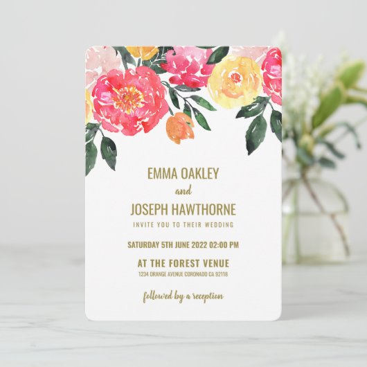 Pink Peony modern Pink Floral custom Weddenschap Kaart (Staand voorkant)