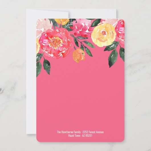 Pink Peony modern Pink Floral custom Weddenschap Kaart (Achterkant)