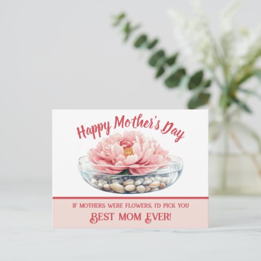 Pink Peony Moederdag Briefkaart (Staand voorkant)