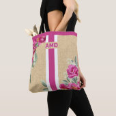 Pink Peony Monogram Faux Burlap Jute Tote Bag (Dichtbij)