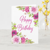 Pink Peony Paars Daisy Summer Happy Birthday Kaart (Gele Bloem)