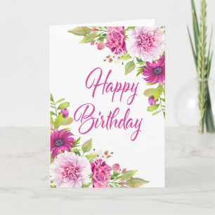 Pink Peony Paars Daisy Summer Happy Birthday Kaart