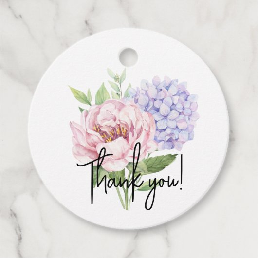Pink Peony Paars Hydrangea Stems Wedding Bedankjes Labels (Voorkant)
