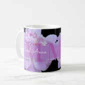 Pink Peony Paars Monogram Floral Black Koffiemok (Voorkant links)