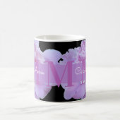 Pink Peony Paars Monogram Floral Black Koffiemok (Center)
