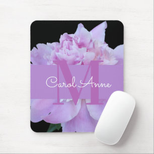 Pink Peony Paars Monogram Floral Black Muismat