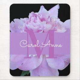 Pink Peony Paars Monogram Floral Black Muismat