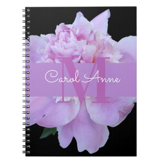 Pink Peony Paars Monogram Floral Black Notitieboek (Voorkant)