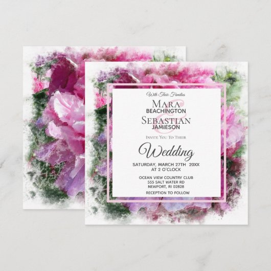 *~* Pink Peony Painting Artistieke AR1 bruiloft ui Kaart (Voorkant / Achterkant)