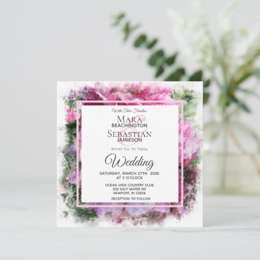 *~* Pink Peony Painting Artistieke AR1 bruiloft ui Kaart (Staand voorkant)