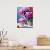 Pink Peony Painting, Peonies Flower Wall Art Poster (Keuken)