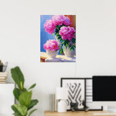 Pink Peony Painting, Peonies Flower Wall Art Poster (Thuiskantoor)