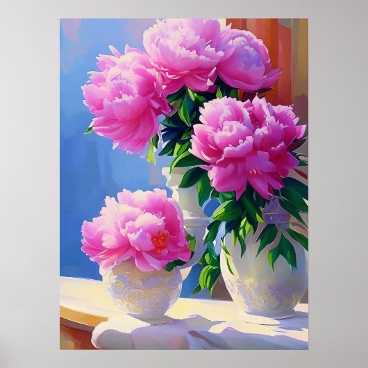 Pink Peony Painting, Peonies Flower Wall Art Poster (Voorkant)