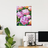 Pink Peony Painting, Peonies Flower Wall Art Poster (Thuiskantoor)
