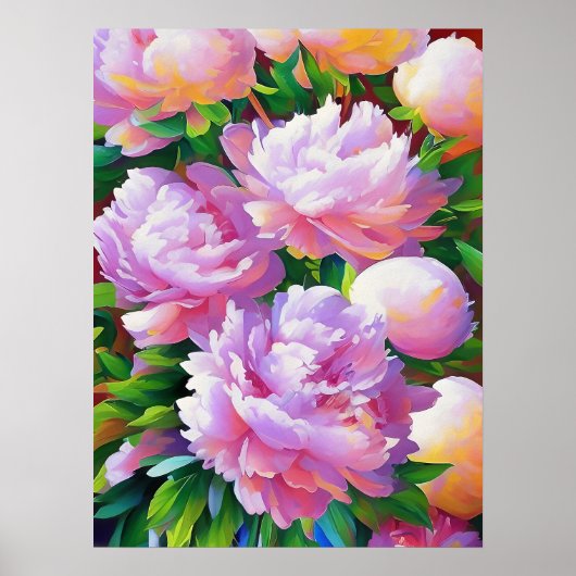 Pink Peony Painting, Peonies Flower Wall Art Poster (Voorkant)