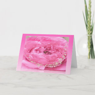 Pink Peony & Pearls Birthday Card Kaart