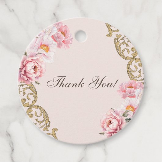 Pink Peony Rococo Floral Baby shower Bedankt Bedankjes Labels (Voorkant)