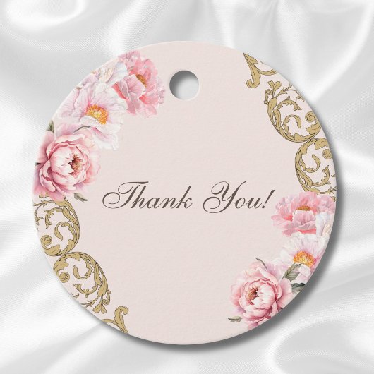 Pink Peony Rococo Floral Baby shower Bedankt Bedankjes Labels
