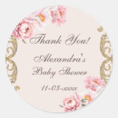 Pink Peony Rococo Floral Baby shower Bedankt Ronde Sticker (Voorkant)