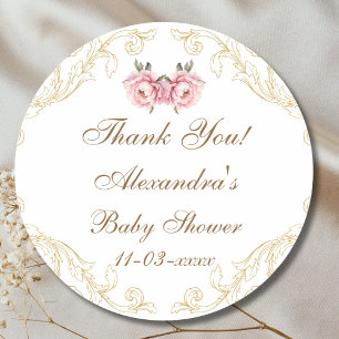 Pink Peony Rococo Floral Baby shower Bedankt Ronde Sticker