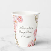 Pink Peony Rococo Floral Baby shower Papieren Bekers (Achterkant)