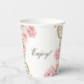 Pink Peony Rococo Floral Baby shower Papieren Bekers (Voorkant)