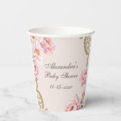 Pink Peony Rococo Floral Baby shower Papieren Bekers (Achterkant)