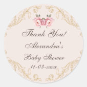 Pink Peony Rococo Flowers Baby shower Bedankt Ronde Sticker (Voorkant)