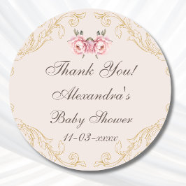 Pink Peony Rococo Flowers Baby shower Bedankt Ronde Sticker