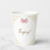 Pink Peony Rococo Flowers Baby shower Papieren Bekers (Voorkant)