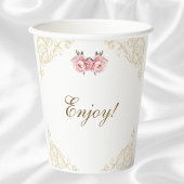 Pink Peony Rococo Flowers Baby shower Papieren Bekers
