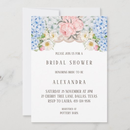 Pink Peony Romantic Blue Hydrangea Vrijgezellenfee Kaart (Voorkant)