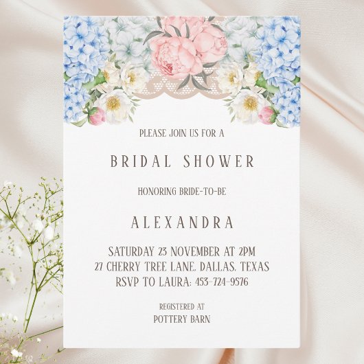 Pink Peony Romantic Blue Hydrangea Vrijgezellenfee Kaart